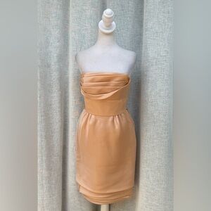 Carmen Marc Valvo soft blush pink strapless silk organza mini dress